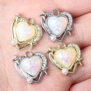 Colgante de corazón con piedra de ópalo perla y estrella para creación de joyas DIY