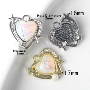 Colgante de corazón de aleación con perla y resina para joyería DIY pulseras y collares