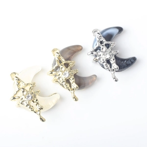 Three celestial resin moon pendants with zircon star metal plating for DIY jewelry making