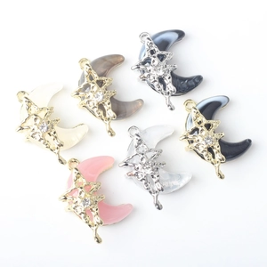 Star and moon resin pendants with cubic zirconia for DIY jewelry making in six colors