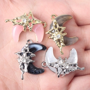 Alloy moon pendants with resin and star rhinestones for DIY bracelet and necklace making
