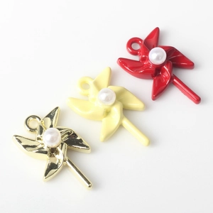 Colorful alloy windmill charms with pearl inlay for DIY jewelry making and pendants