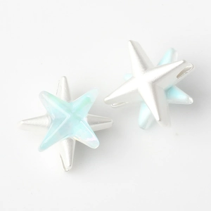 Macro detail of alloy star pendant with iridescent blue resin inlay and matte silver finish