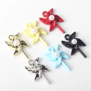 Colorful alloy windmill pendant set with pearl inlay for DIY jewelry making accessories