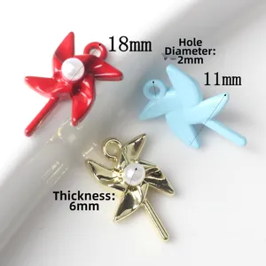 Colorful alloy windmill charm with pearl center for DIY jewelry making 18x11mm