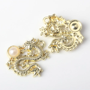 Detailed close-up of golden dragon pendant with pearl inlay for DIY jewelry crafting