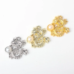 Chinese dragon charms with pearls for DIY jewelry making in gold and silver finishes