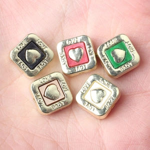 Golden alloy heart resin square beads with LOVE engraving for DIY jewelry making