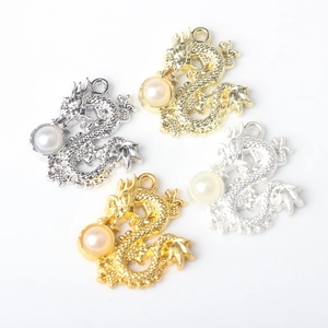 Alloy dragon charms with inlaid pearls in gold and silver colors for DIY jewelry making