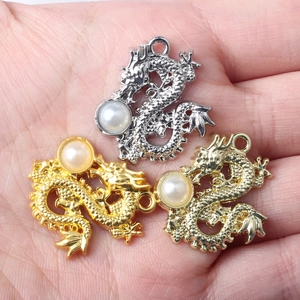 Three-color alloy dragon pendants with white pearls for DIY jewelry making and crafts