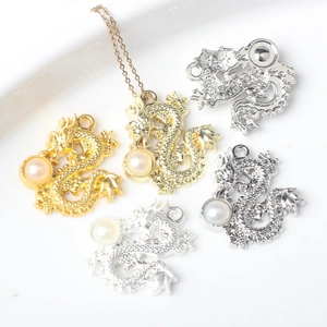 DIY Jewelry Making Dragon Pendant Charm With Imitation Artificial Pearl Zinc Alloy Chinese Zodiac Dragon For Necklace Bracelet Making