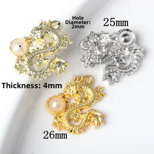 Dragon alloy pendant with pearl inlay for DIY jewelry making in gold and silver
