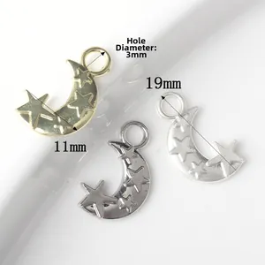 Mond und Sterne Anhänger für DIY Schmuck in Gold, Silber und Grau, 19mm Größe