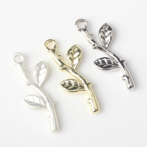 Minimalist alloy tree branch pendants in gold and silver finishes for DIY jewelry making