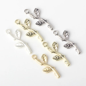 Set of minimalist alloy branch and leaf pendants for DIY jewelry necklace making