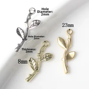 Minimalist branch leaf pendants in gold and silver alloy for DIY jewelry making