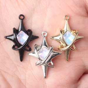 Pendenti a stella minimalisti con zircone colorato intarsiato in oro argento e nero