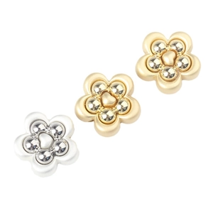 Three minimalist alloy flower beads for DIY jewelry in silver, gold, and champagne tones