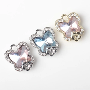 Three-piece set of butterfly charms with colorful crystals and rhinestones for DIY jewelry
