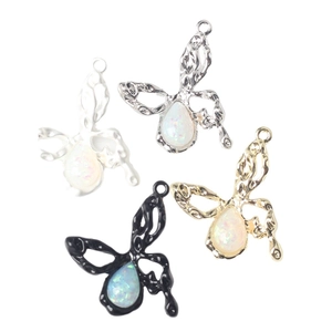 Minimalist alloy butterfly pendants with pear-shaped synthetic opal inlay in four colors