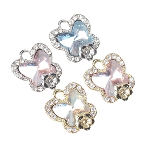 3D butterfly pendants with crystal inlay and small metal flowers for DIY jewelry making