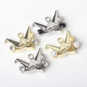 Minimalist alloy origami crane pendants with pearls and crystals for DIY jewelry making