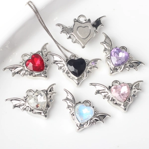 Gothic Alloy Heart Bat Wing Pendant Alloy Rhinestone Charm For DIY Necklace Bracelet Jewelry Making Supplies For Women