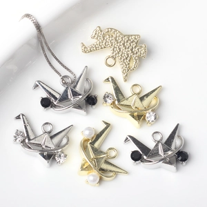Alloy Origami Thousand Paper Crane Charms Pendants With Rhinestone Artificial Pearl For DIY Necklace Bracelet Jewelry Making Accessories