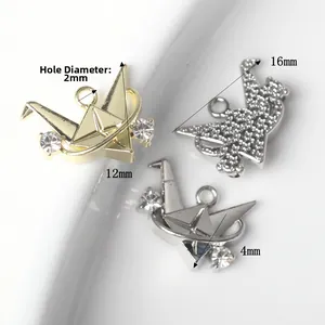 Minimalist alloy origami crane pendants with rhinestones for DIY jewelry making