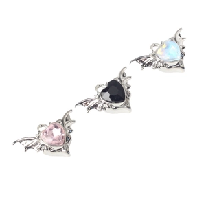 Gothic bat wing heart pendant with colorful zircon stones in silver alloy setting