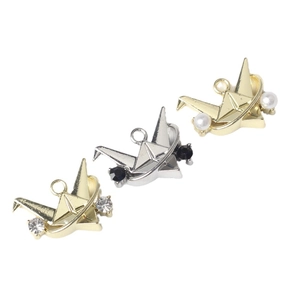 Minimalist alloy paper crane pendants in gold and silver with pearl and rhinestone accents
