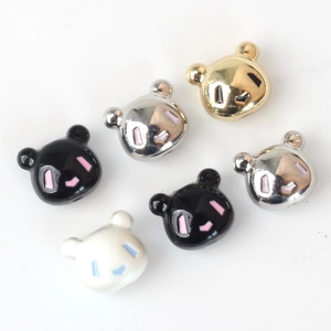 Minimalist alloy panda bear beads for DIY jewelry making in gold, silver, and black