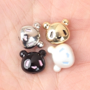 Cartoon bear alloy beads in gold, silver, black, and white for DIY jewelry making
