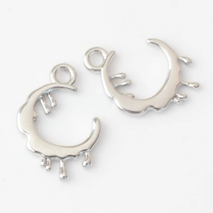 Irregular silver moon pendants with fluid melt design for DIY jewelry making