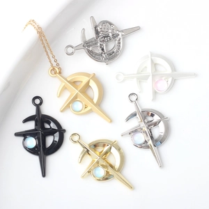 Fantasy Zinc Alloy Moon Star Cross Charms With Iridescent Beads For DIY Jewelry Making Necklace Earrings Pendants Accessories
