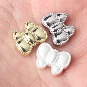 Gold, silver, and pearl white bow-shaped alloy beads for DIY jewelry making