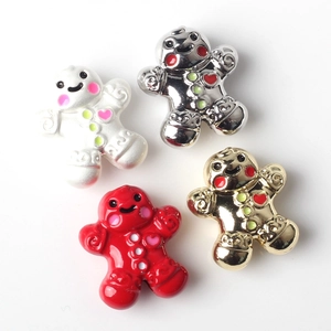 Perles bonhomme en pain d'épices en blanc, argent, or et rouge pour la création de bijoux DIY