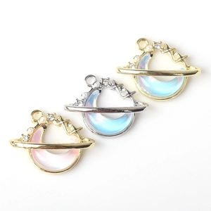 Minimalistische Mond- und Saturn-Anhänger aus Legierung mit Perlen für DIY-Schmuck