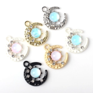 Pendentifs demi-lune en alliage avec opale et strass pour la création de bijoux DIY