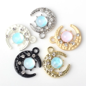 Pendentifs lune en alliage avec strass et opales pour la création de bijoux DIY