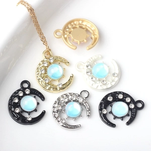 Pendentif Soleil Lune en Alliage Seul Sans Chaîne Avec Strass Opale Artificielle Bijoux Célestes DIY Collier Accessoires