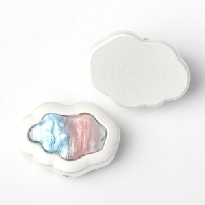 Detailed view of cloud-shaped DIY pendants with blue-pink gradient and matte white back