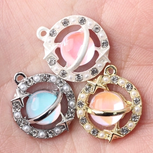 Minimalist alloy planet pendant with sparkling rhinestones and gradient crystal sphere