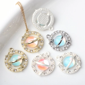 Alloy Planet Saturn DIY Charm Pendants For Jewelry Making Iridescent Sphere Rhinestone Faux Artificial Pearl Star Accessories