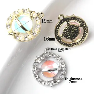 Alloy planet charms with crystals and pearls for jewelry making, 19mm and 16mm sizes