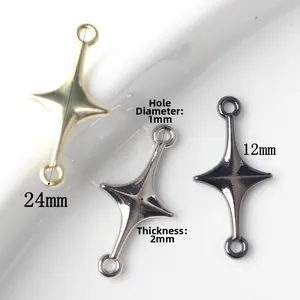Alloy four-point star connector charms in gold, silver, and black finishes, 24x12mm size