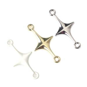 Three minimalist alloy cross-star pendants in gold, silver, and matte white finishes