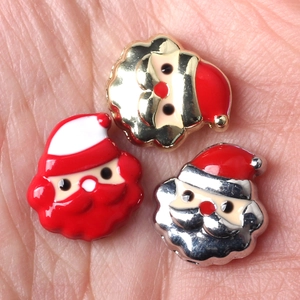 Three Santa Claus charms for DIY jewelry making in gold, silver, and red finish