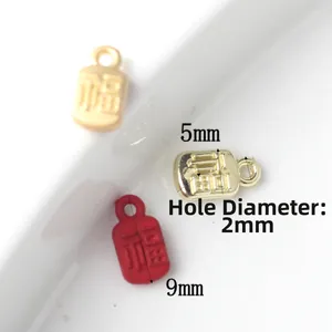 Pendentifs de caractère Fu chinois en alliage or et rouge pour bijoux DIY