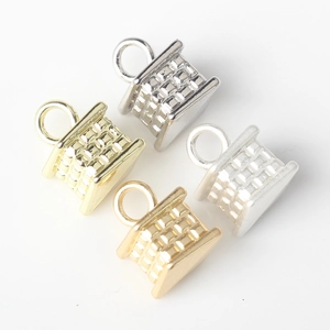 Set of four geometric 3D house-shaped alloy pendants in gold silver and rose gold colors